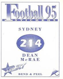 1995 Select AFL Stickers #214 Dean McRae Back